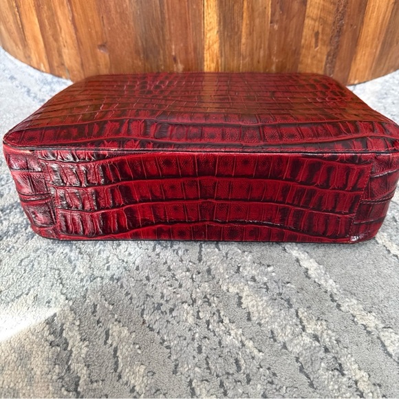 Elegance Paris Crocodile Embossed Red Leather Top Handle Bag Tote - Picture 7 of 12